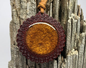 Golden Sun Necklace, Wood And Resin Pendant, Nature Inspired Jewelry, Statement Piece