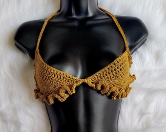 Gold Rush Ruffle Bikini Top - Size: XS/S