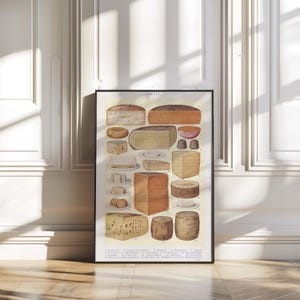 Vintage Cheese Assortment Art Print Instant Download Printable Digital Wall Art Trendy Poster Graphics Home Decor Eclectic Kitchen Print