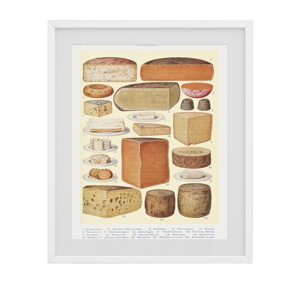 Vintage  Cheese Assortment Art Print - Instant Download, Digital,  Art,  Eclectic, Graphic Clipart