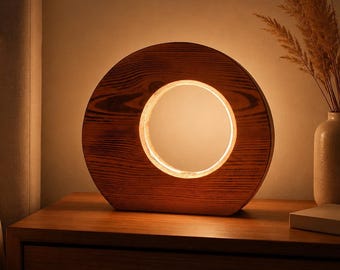 Pine night lamp in cherry color.