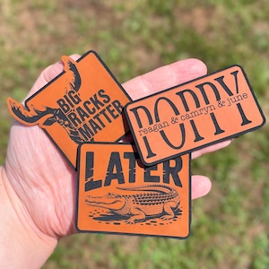 Custom Engraved Leather Patch | Personalized Iron-On Patch for Hats, Bags, and Clothing | Durable Leatherette Patch | Custom Logo and Design