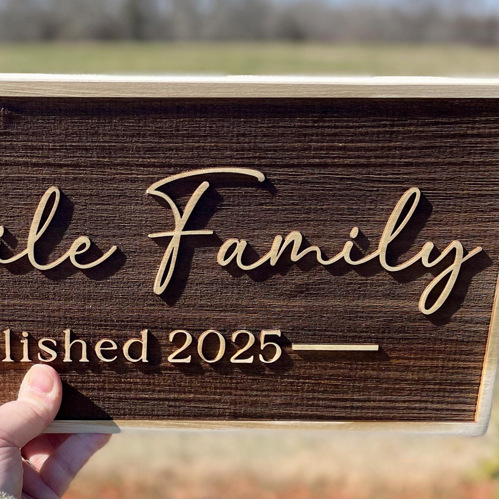 Custom Family Name Sign | Solid Wood Laser Engraved | Embossed Style ...