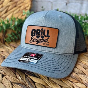 Grill Sergeant Hat | Custom BBQ Trucker Hat with Engraved Patch | Est. Year Personalized | Gift for Dad, Grill Master | Richardson 112