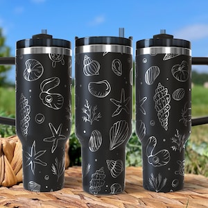 Personalized 40oz Beach Tumbler | Custom Engraved Coastal Cup with Starfish & Seashells | Ocean Gift, Summer Vibes, Beach Lover Tumbler