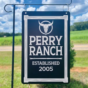 Personalized Ranch Sign | Custom Metal Outdoor Sign with Name & Established Year | Western Cow Skull Farm or Homestead Decor Gift