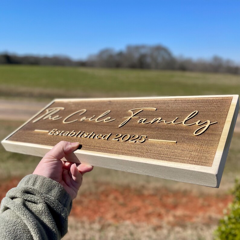 Custom Family Name Sign | Solid Wood Laser Engraved | Embossed Style ...