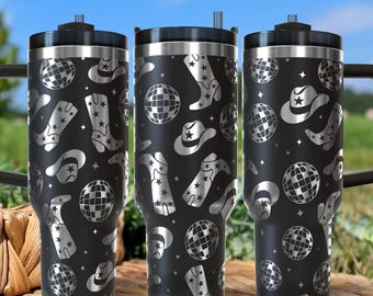 Personalized 40oz Disco Cowgirl Tumbler | Custom Engraved Insulated Cup | Western Boot Hat Star Cup | Country Girl Gift Idea