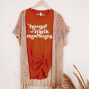 Bella Canvas 3001 Mockup, Orange Shirt Mockup, Autumn Bella Canvas Shirt Mockup, Front of Shirt Mockup, Black Mockup for Print on Demand