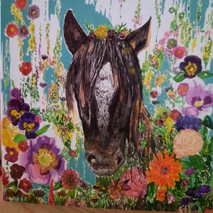 Floral Horse Art Card: Watercolor Pony Illustration, Blank Inside