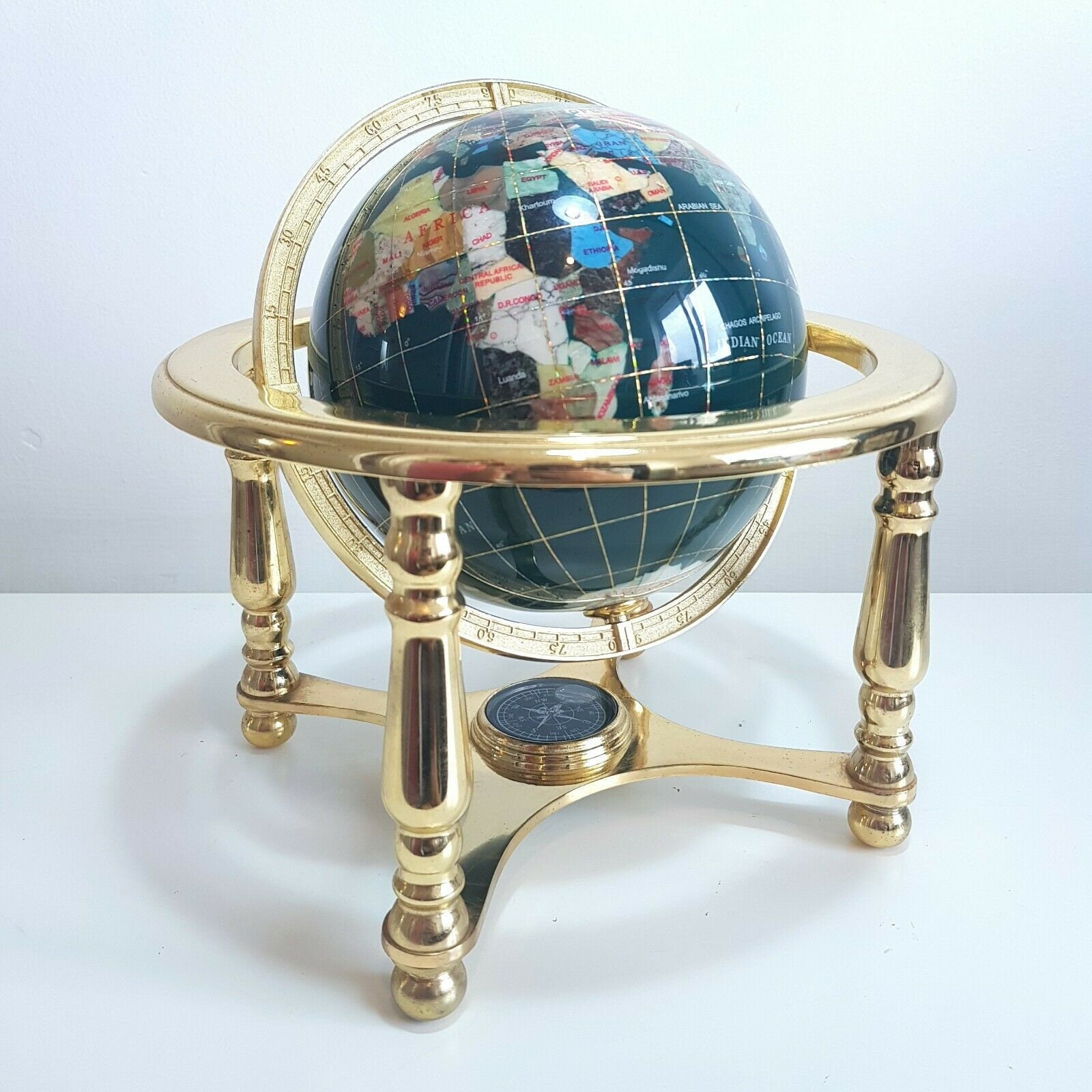 Green Gemstone Tabletop Globe with 4 Leg Gold Metal Stand & Etsy