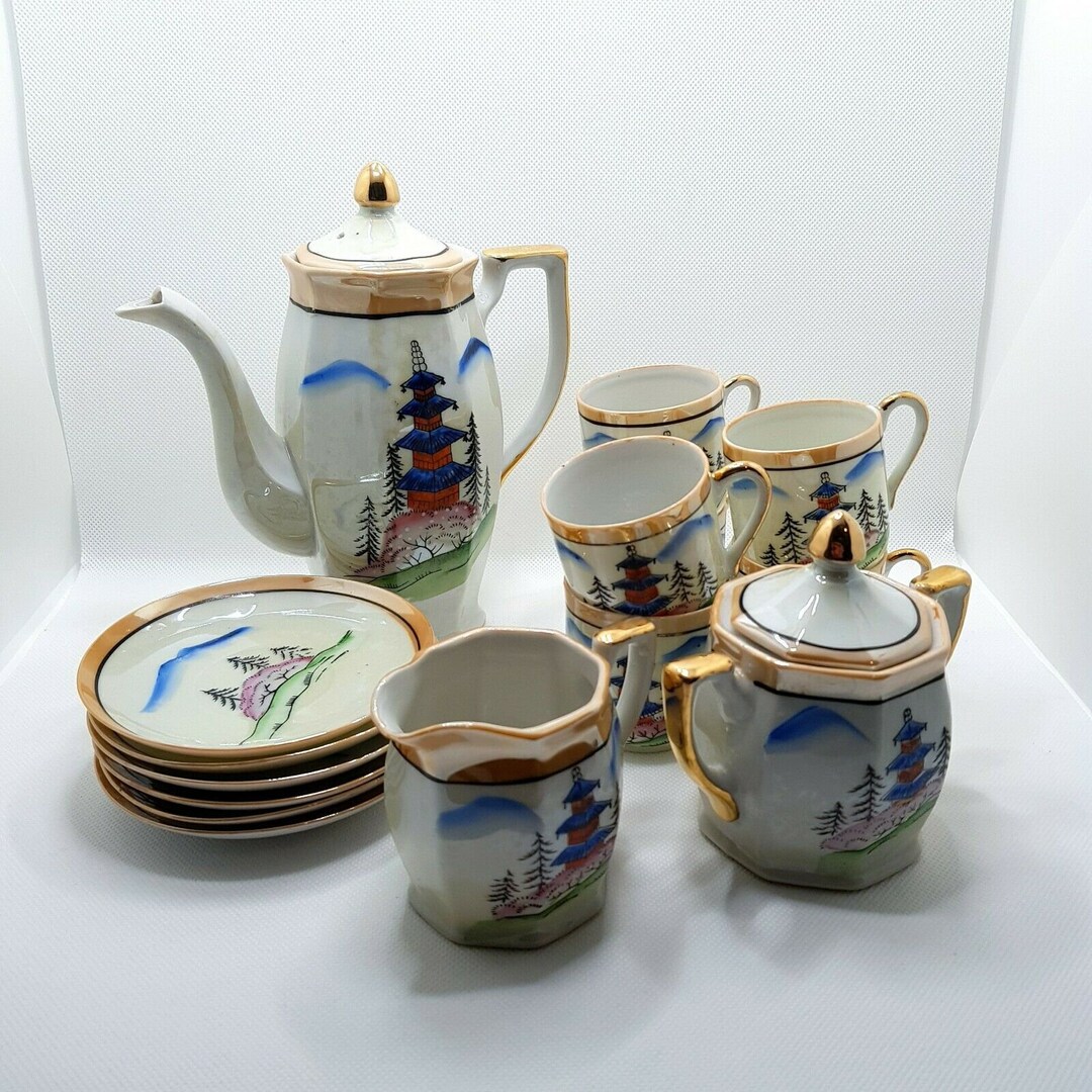 Vintage Mid Century Japanese Hand Painted Bone China Tea Set Etsy