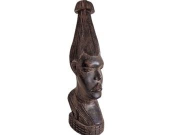 African Hand Carved Wooden Lamp Base, Vintage Art, 42 cm
