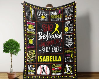 Softball Blanket, Personalized Blankets And Throws, Softball Gifts, Girls Softball Gifts, Christmas Gifts For Women, Gifts For Girls