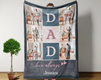 Custom Picture Collage Throw Blanket, Personalized Gifts, Fathers Day Gifts From Daughter, Gifts For Men, Gift For Dad, Dad Birthday Gift