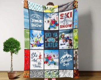 Ski Blanket, Custom Blanket With Picture, Throw Blanket, Ski Gifts, Gifts For Skiers, Family Gifts, Christmas Gifts, Dad Gifts, Mom Gifts