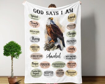 God Say I Am, Custom Name, Personalized Blanket, Eagle Inspiration Quote Blanket, Positive, Easter Gift, Christian Gift, Jesus Lover Gift