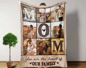 Personalized Photo Blanket, Mom Are The Heart Of Our Family, Mothers Day Gift, Custom Collage Blanket, Photo Blanket, Personalized Gifts