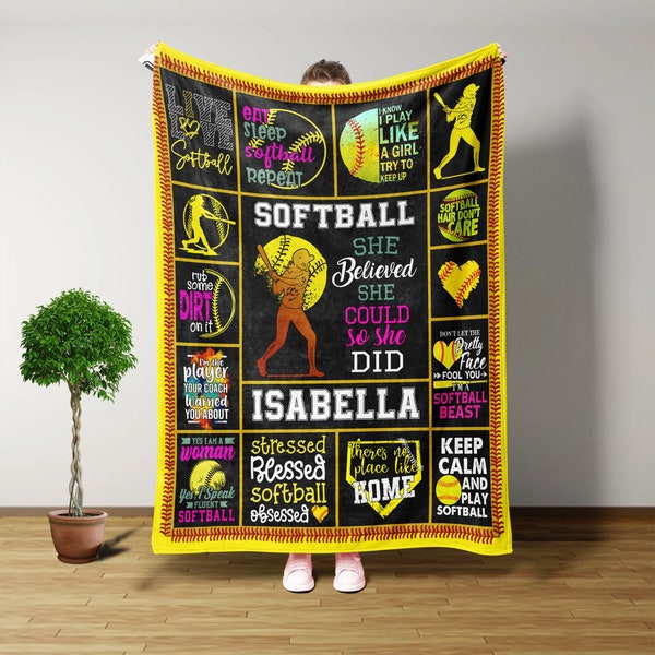 Softball Blanket, Throw Blanket, Custom Blanket, Softball Gifts, Softball Gifts For Girls, Christmas Gifts For Women, Team Gifts