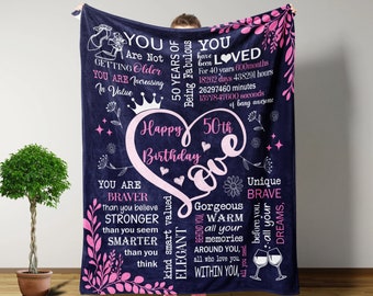 Happy 50TH Birthday Blanket, 50TH Birthday Gifts For Women, Throw Blanket, Gifts For Her, Birthday Gifts For Men, Gifts For Mom, Wife Gifts