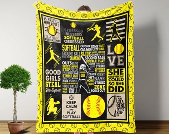 Softball Blanket, Custom Blankets, Softball Gifts For Team, Birthday Gifts For Women, Throw Blanket, Sport Blanket, Birthday Gifts For Girls