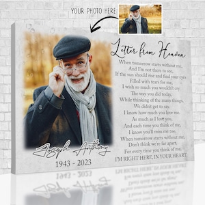 Letter From Heaven Canvas, Memorial Gifts, Canvas Prints With Your Photos, Sympathy Gifts For Loss Of Loved One, Bereavement Gifts