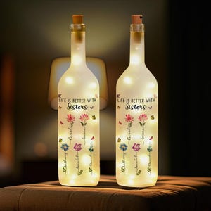 Personalized Sisters Bottle Lamp, Sister Gifts, Birthday Gifts For Sister, Mothers Day Gifts For Sister, Custom Birth Month Flowers