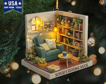 Cozy Reading Nook Book Ornaments 2025, Reading Room Keepsake, Bookworm Bookish Gift, Book Lovers Gifts, Personalized Book Lover Gifts