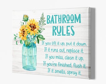 Bathroom Wall Art, Bathroom Prints, Bathroom Rules Canvas, Funny Toilet Poster, Funny Bathroom Sign, Bathroom Prints