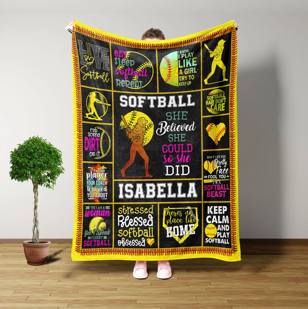 Softball Blanket, Throw Blanket, Custom Blanket, Softball Gifts, Softball Gifts for Girls