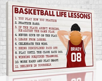 Custom Canvas, Basketball Life Lessons Canvas, Wall Art For Living Room, Basketball Gifts, Wall Decor Living Room, Gifts For Him, Mens Gifts