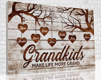 Custom Name Canvas, Grandkids Make Life More Grand Canvas, Custom Name Gifts, Family Gifts, Grandma Gifts, House Decor