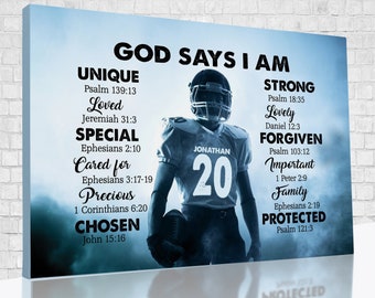 Personalized Gifts, Custom Football Canvas, God Say I Am Canvas, Wall Art For Living Room, Football Gifts For Men, Gifts For Boys