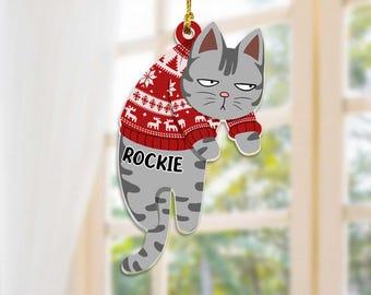 Grey Tabby Cat Christmas Ornament 2025, Tabby Cat Ornament For Christmas Tree, Gifts For Cat Lovers Women, Personalized Tabby Cat Gifts