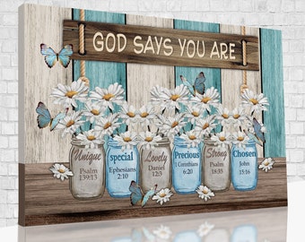 Personlized Canvas Print, God Says You Are Canvas, Jesus And God Quotes, Christian Wall Art, House Decor, Butterfly Canvas, Flower Art Print
