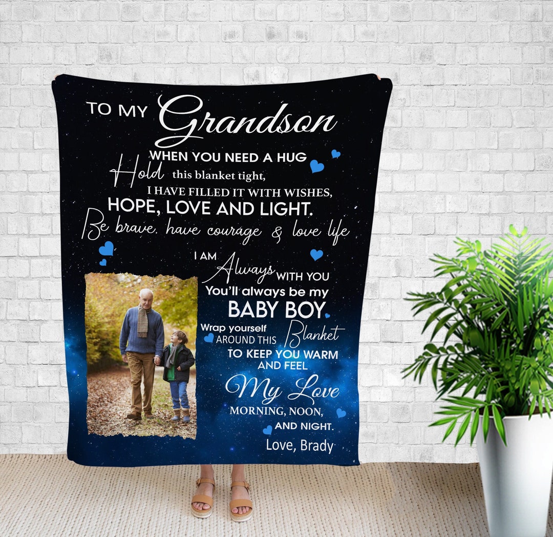 To My Grandson Blanket, Custom Photo Blanket for Grandson, Gift From
