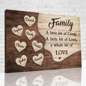 Canvas Wall Art, Family A Little Bit of Crazy A Little Bit of Loud & A Whole Lot of Love Sign, Family Gifts , Decor For Living Room