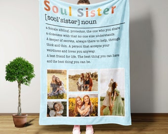 Custom Blanket With Picture, Soul Sister Blanket, Personalized Gifts, Gifts For Women, Friendship Gifts For Women Friends, Best Friend Gifts