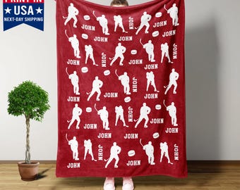 Personalized Hockey Blanket, Hockey Blankets And Throws, Hockey Gifts, Hockey Lovers Gift Ideas, Gifts For Hockey Boys, Hockey Coach Gift