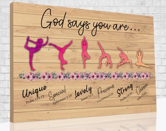 God Says You Are Canvas, Yoga Canvas, Gift Ideas For Yoga's Lover, Gift For Christian, Jesus's Lover Gift.