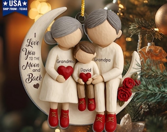Grandparent And Grandchild Moon Love Ornament 2025, Nana Papa Grandchild Christmas Ornament, Grandpa Gift, Gifts For Grandma, Grandson Gifts
