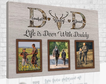 Custom Dad Photo Canvas, Life Is Deer With Daddy Poster, Custom Name, Deer Lover, Deer Art Print, Birthday Gifts, Father Day Gifts