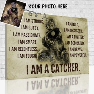 I Am A Catcher Poster, Custom Baseball Canvas With Name, Gift Ideas For Boy, Gift For Baseball's Catcher.