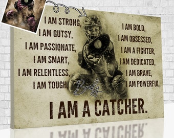 I Am A Catcher Poster, Custom Baseball Canvas With Name, Gift Ideas For Boy, Gift For Baseball&#39;s Catcher.
