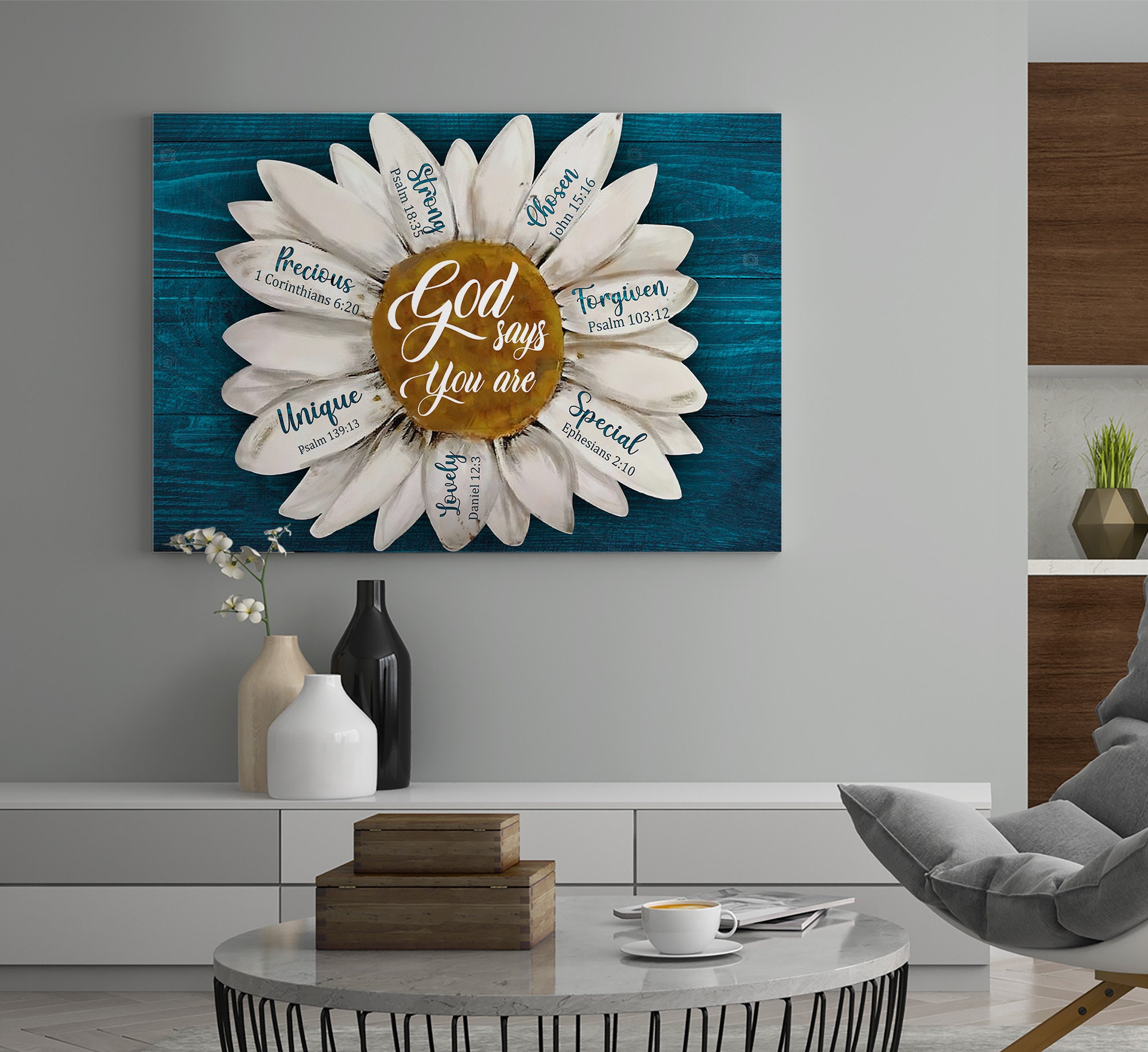 Daisy Flower Poster, God Says You Are Canvas, Gift Ideas for Daisy's ...