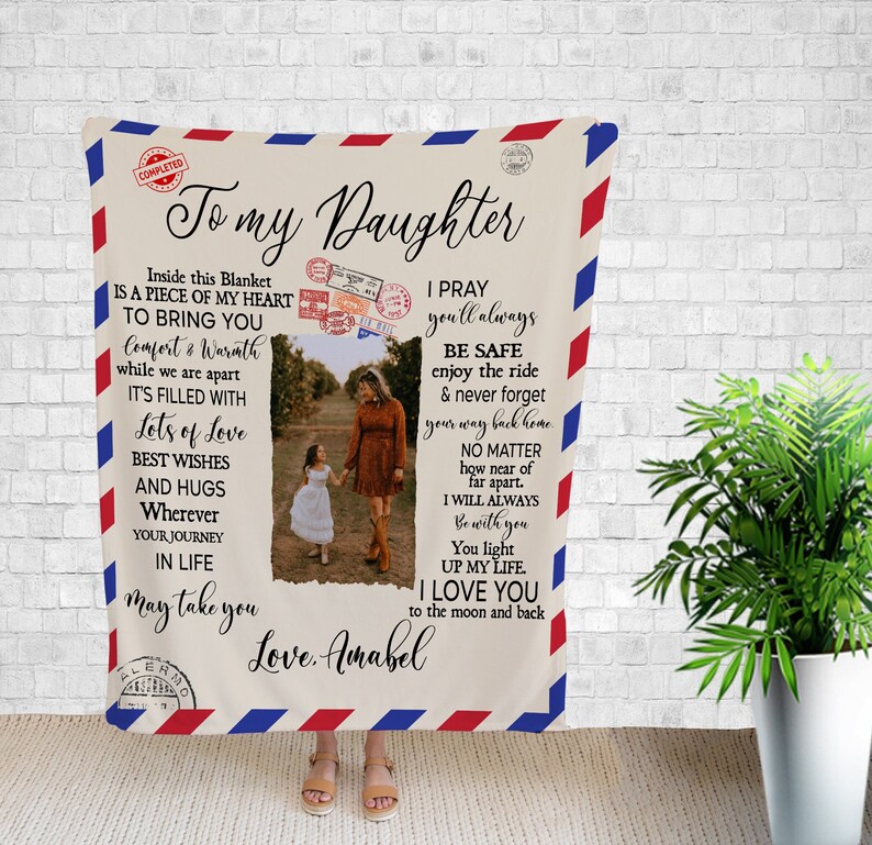 To My Daughter Blanket Custom Photo Blanket Airmail Art Etsy