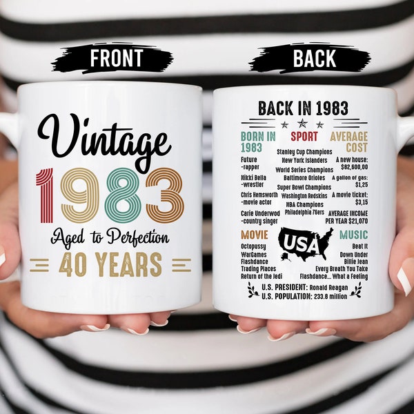 Vintage 1983 Aged To Perfection Mug, 40th Birthday Gifts Women, Coffee Mug, Birthday Gifts For Men, Women Gifts, Gifts For Grandma, Dad Gift