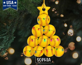 Personalized Softball Ornament For Christmas Tree, Softball Gifts For Girls, Gifts For Softball Players Girls, Sports Gifts, Christmas Decor