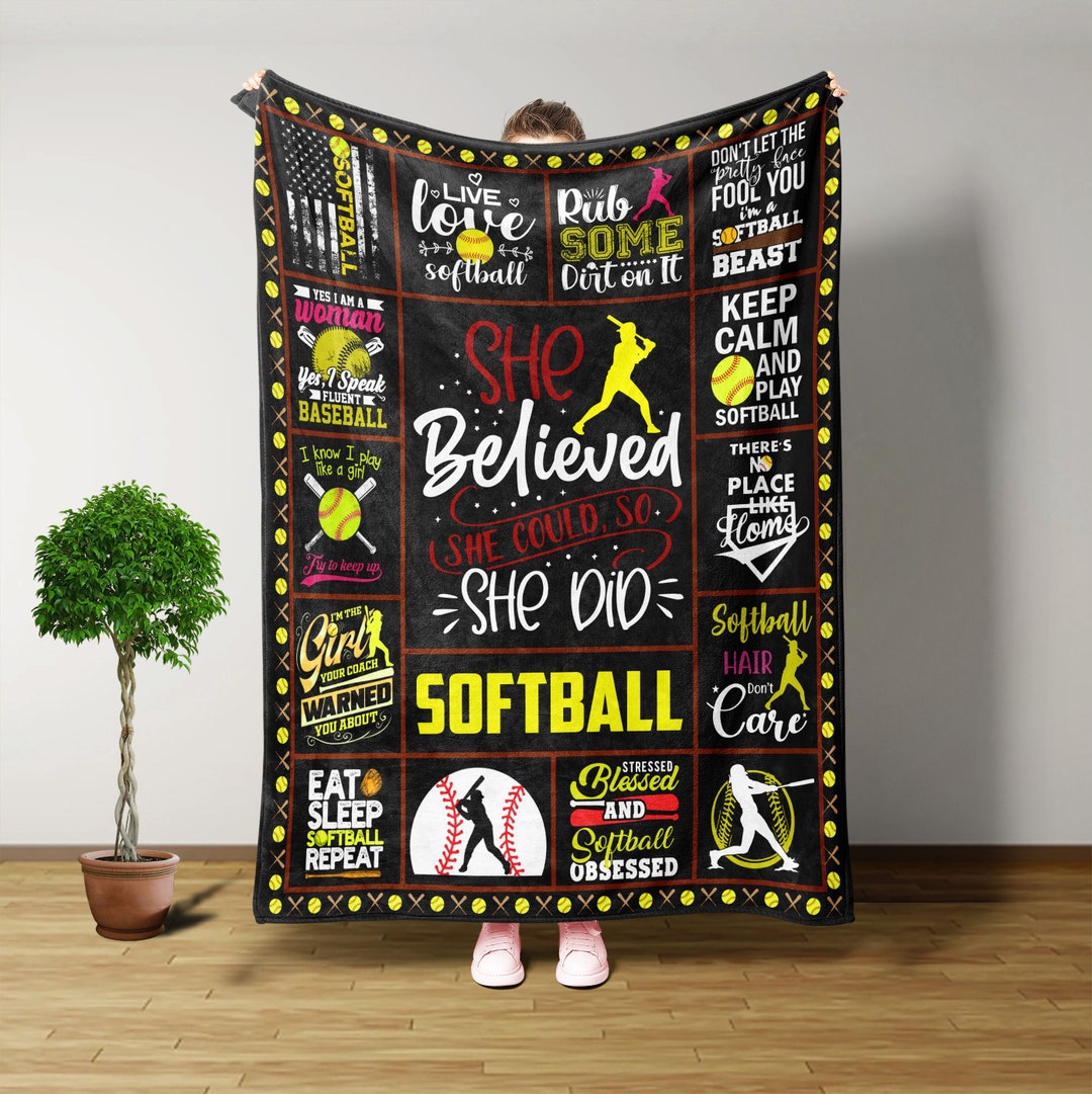 Softball Blanket, Throw Blanket, Softball Gifts for Girls, Birthday