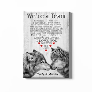 Custom Name, Wolf Wall Art, We&#39;re a Team Poster, Gifts For Husband, Gifts For Wife, Couple Gifts, Wolf Lover